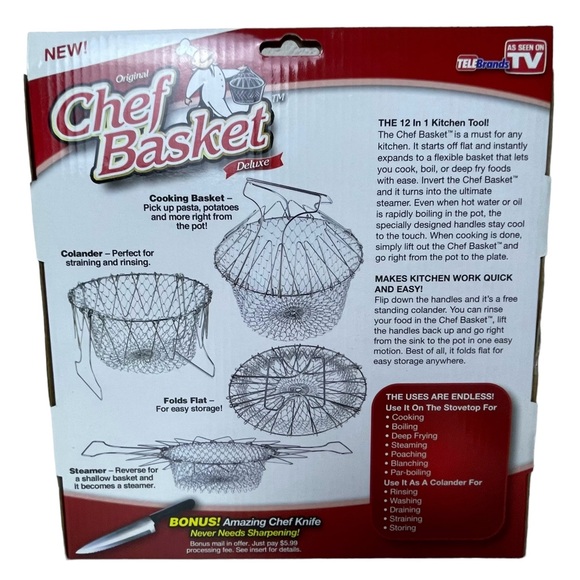 Chef Basket Deluxe 12 In 1 Kitchen Tool Colander Steamer Cooking Deep Fry Strain - Picture 12 of 16